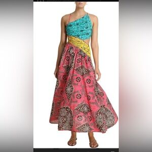 Zimmermann One Shoulder Dress in Blue, Yellow, and Pink